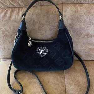 Juicy Couture Black Velvet Shoulder Bag with Heart Emblem